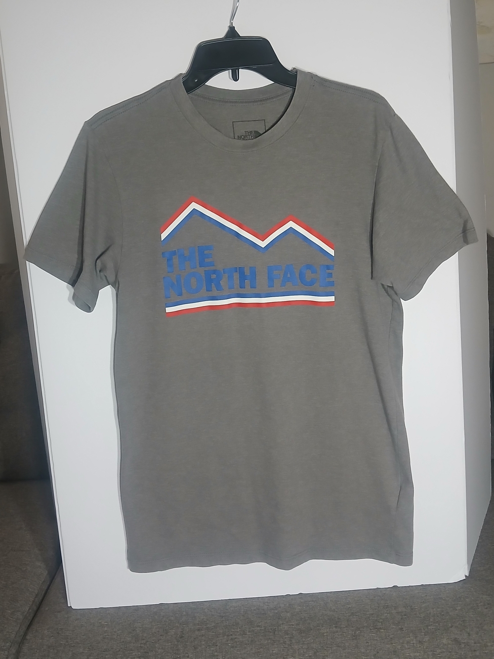 The North Face Men's Gray Tee with Blue and Red Logo S/P